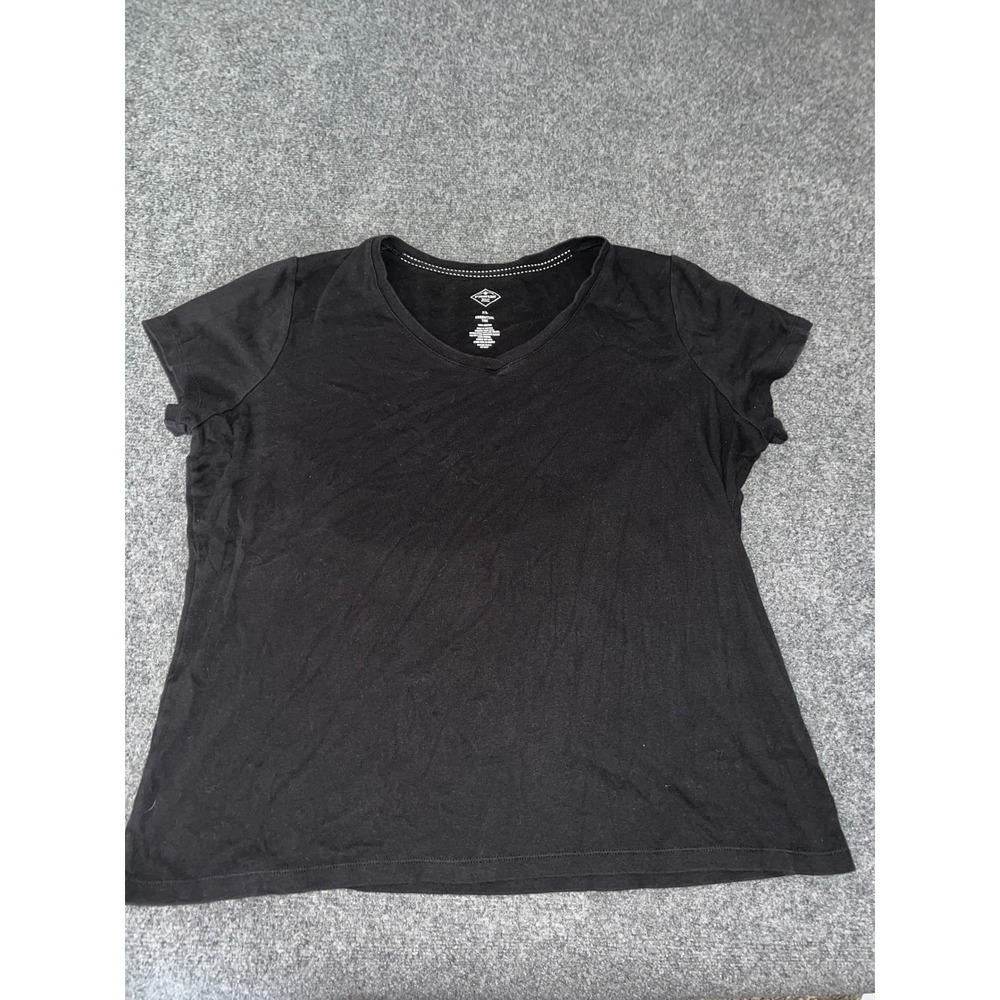 St Johns Bay Essential Tee Black V-Neck Short Sleeve 100% Cotton Shirt XL
